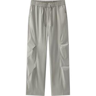 森马休闲裤男夏季微皱宽松直筒裤户外风工装伞裤纯色时尚百搭长裤