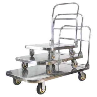 304不锈钢手推车 家用折叠静音刹车轮仓库拉货平板车承重强搬运车