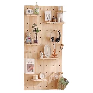 实木洞洞板定制墙上置物架入户玄关墙面收纳一体挂衣架木质造型墙