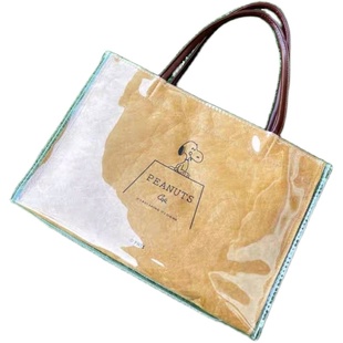 日韩史努比轻便购物袋PVC单肩包手提可水洗牛皮纸日常搭配通勤包