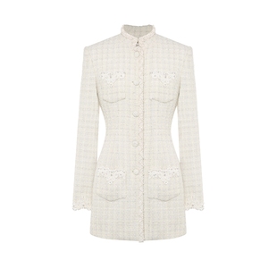 Maison Wester2025冬季新品千金风气质米白外套立领蕾丝中长外套