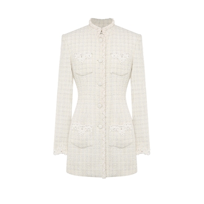 Maison Wester2025冬季新品千金风气质米白外套立领蕾丝中长外套