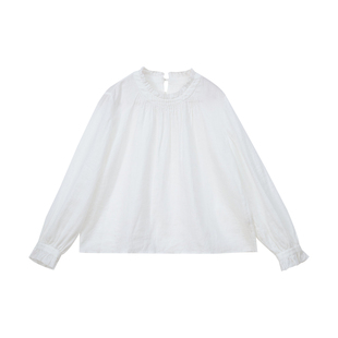 忘城C2073座/中和镇的故事/26春14支亚麻白色花边领小衫长袖衬衫