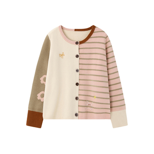 时然大码女装毛衣秋冬新款微胖mm减龄拼色条纹针织衫上衣冬装毛衫