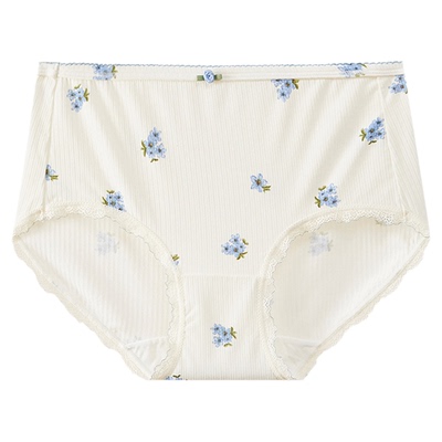 秘语女士内裤白茶花语莫代尔提花无痕中腰印花少女平角短裤62052