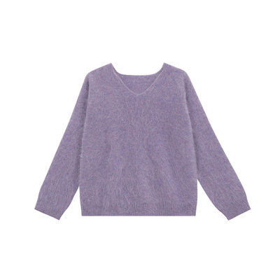 MANNALA丨“天鹅湖”定纺水洗拉绒初绒柔感皮草云朵V领毛衣 Q4664