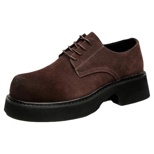 德比鞋男春季高级感休闲棕色翻毛皮鞋男士真皮英伦复古商务大头鞋