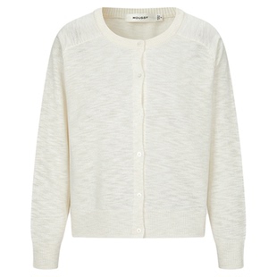 MOUSSY 春季新品简约风圆领宽松薄款针织开衫女028ISA70-1001