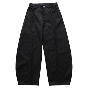 Tobefly弯刀松紧腰男士长裤2025秋季新款宽松简约阔腿拖地休闲裤