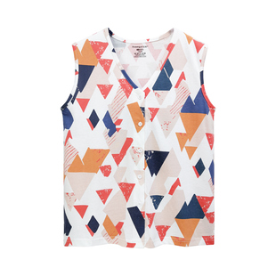 三枪女士无袖背心2025夏季新品坎肩印花V领开襟水柔棉妈妈衫上衣