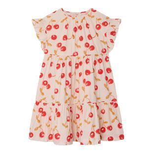 【新品】2026春夏女大童樱桃图案满印小飞袖连身裙Bonpoint童装