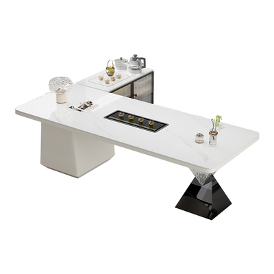 奶油风岩板茶桌椅茶车组合轻奢高端茶台办公一体洽谈接待泡茶桌