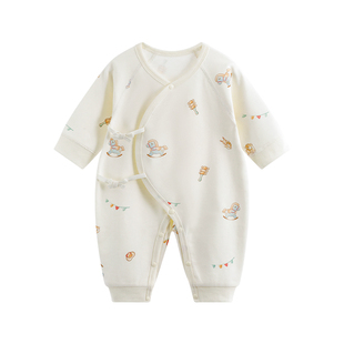 哇哇新生儿衣服春季纯棉温感条秋冬打底衣刚出生婴儿连体衣马年