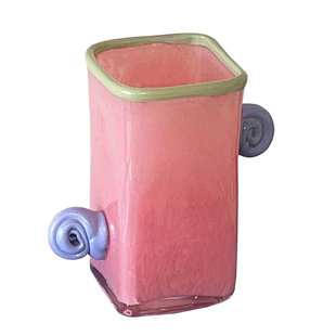 click复古小耳朵方形花瓶装饰摆件小众彩色琉璃花瓶北欧风多巴胺