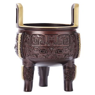 《兽面饕餮纹》三足铜香炉线香炉供奉插香家用室内檀香摆件香薰炉