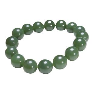 纯天然和田玉手串男女款青海料湖水绿12mm手工单珠散珠手链送证书