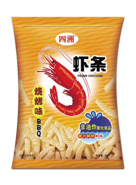 四洲非油炸儿童烧烤麻辣味虾条