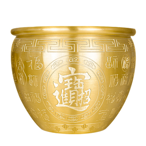 黄铜米缸冰箱上的百福缸铜制聚宝盆摆件存钱罐大号铜盆家居客厅缸