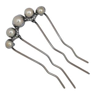 珍珠u型发簪高级感枪黑色插梳发钗古风新中式簪子盘发钗神器头饰