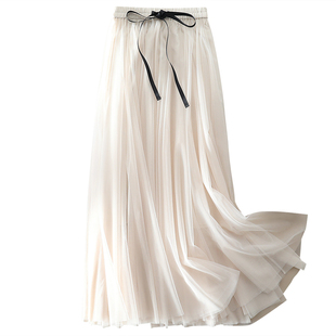 仙气十足2025春季新款系带松紧高腰超大摆网纱裙半身裙仙女裙长裙