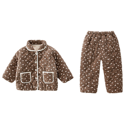 女童珊瑚绒三层夹棉家居服套装