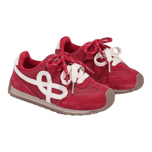 星期六童鞋红色德训鞋女2025新款冬季加绒保暖板鞋休闲鞋子女童