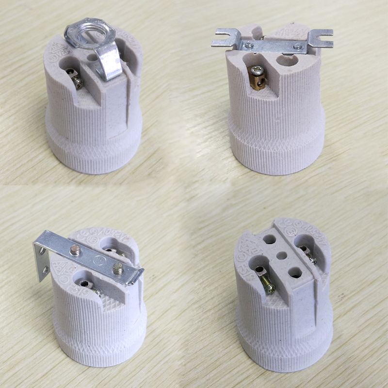 E27螺口陶瓷灯头罗口耐高温牙灯口保温纯铜灯座接线加厚全吸顶