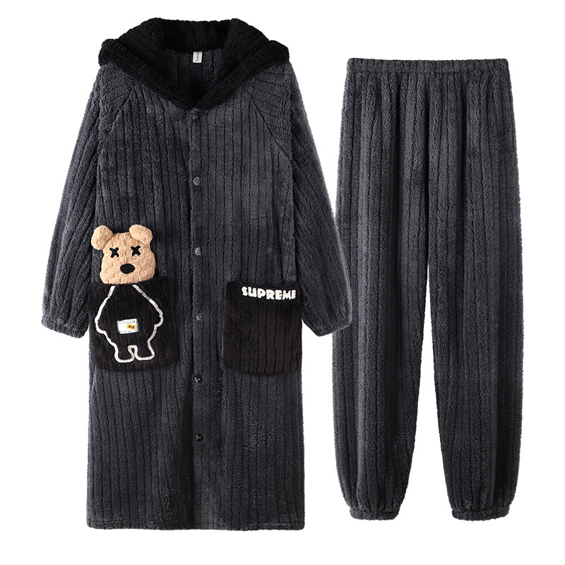 大码法兰绒家居服一浩品刺绣情侣