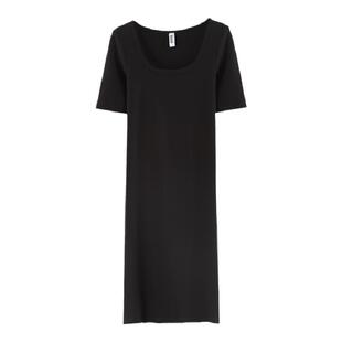 夏季新款短袖连衣裙纯白U领修身显瘦中长款裙子纯色简约百搭上衣