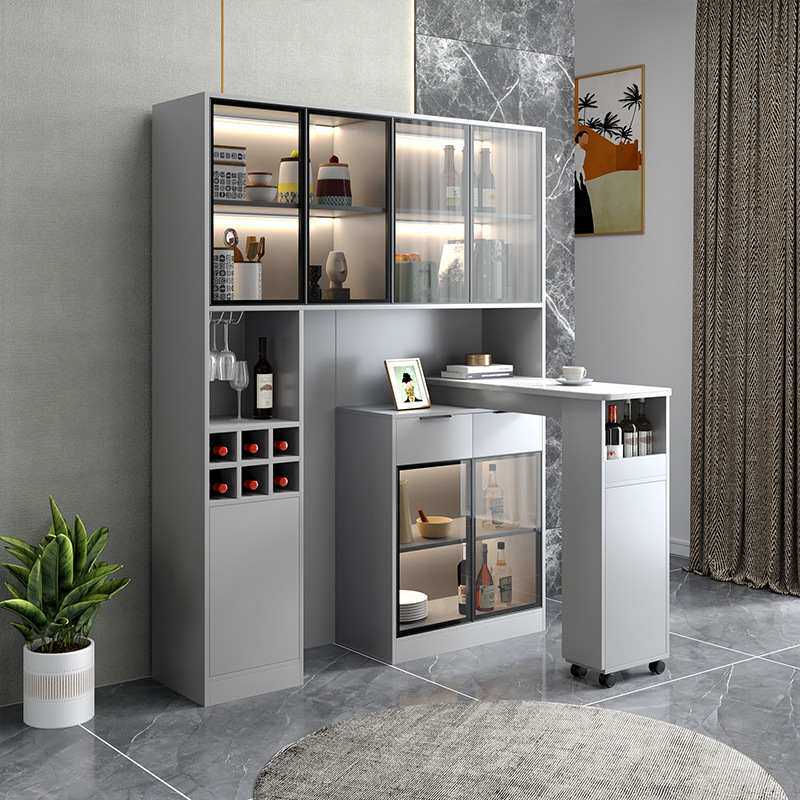 岩板吧台桌家用客厅酒柜吧台一体桌可折叠厨房吧台开放式置物架