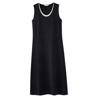 水云间U领撞色假两件背心连衣裙女羊毛混纺针织长裙子2026春新款