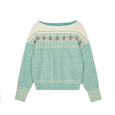 一字领几何费尔岛毛衣套头针织