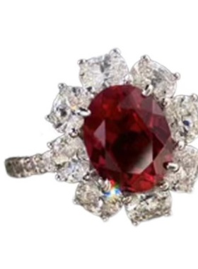 PT950铂金莫桑石蓝宝红宝石蛋形钻戒指奢华宴会送女友精致设计感