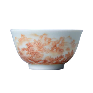 诚德轩茶杯主人杯陶瓷景德镇功夫茶杯 矾红单杯 云山望乡茶碗茶盏