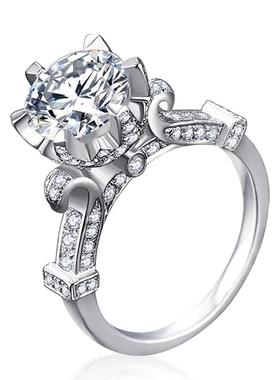 PT950铂金戒指女3克拉超大莫桑钻石高拖经典皇冠六爪婚戒奢华气质