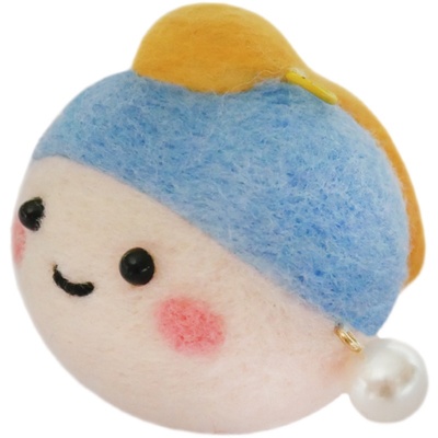 数绵羊羊毛毡戳戳乐戴珍珠耳环的