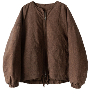 设计师款简洁经典圆领夹克90%白鸭绒短款下摆抽绳羽绒服外套女冬