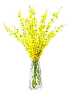 黄色跳舞兰仿真花高品质干花带花瓶客厅仿真装饰花假花轻奢花束