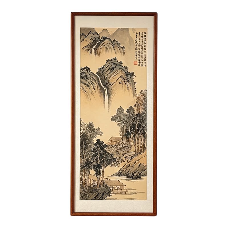 古代名家文徵明山水画】纯手绘装饰带框挂墙摆件玄关办公茶室写字