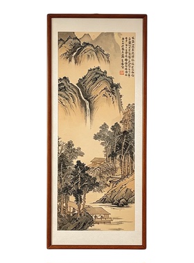 古代名家文徵明山水画】纯手绘装饰带框挂墙摆件玄关办公茶室写字