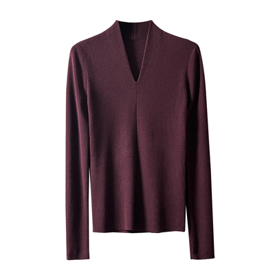 100%美丽诺羊毛V领长袖针织衫