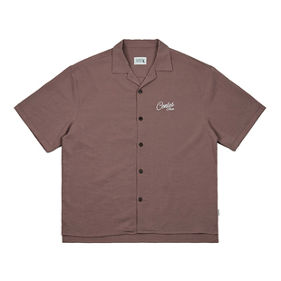 CENLES SS24 竹节纹刺绣古巴领衬衫男短袖基础休闲薄衬衣日系复古