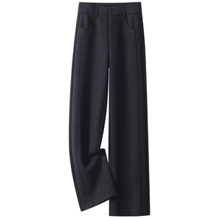 醋酸羊毛呢休闲裤女冬季2025新款加厚糯米裤高腰直筒裤窄版阔腿裤