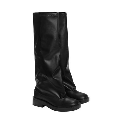 CHARLES&KEITH秋冬女靴CK1-91720024拼接圆头粗跟裤管靴长靴女