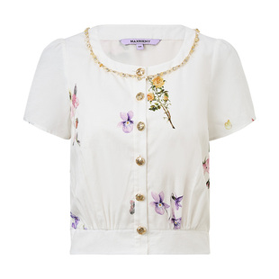 MAXRIENY法式田园印花衬衫女修身显瘦高级感上衣25夏款淡人穿搭