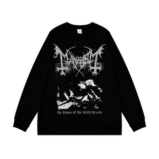 Mayhem乐队周边印花长袖T恤男暗黑风宽松圆领黑色摇滚上衣春秋冬