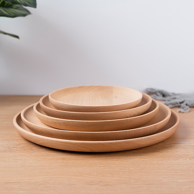 日式木制圆形平盘子酒店传盘子碟子点心盘咖啡批发家用木水果盘菜