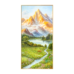 金山画靠山图玄关装饰画入户正对门山水画走廊过道挂画轻奢高级感