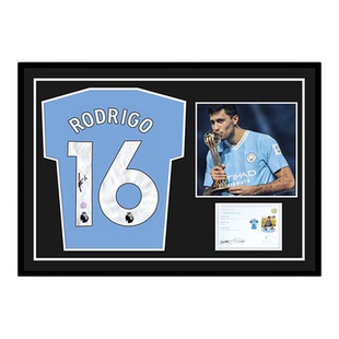 罗德里 亲笔签名 2023-24赛季曼城队球衣 EM证书 精装裱球迷纪念
