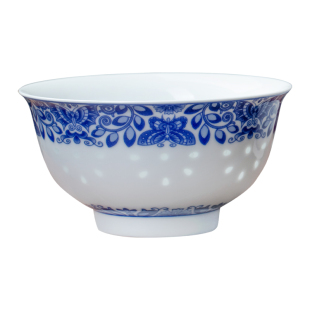 景德镇官方陶瓷无铅釉中青花玲珑中式吃饭碗个人专用高温白瓷餐具